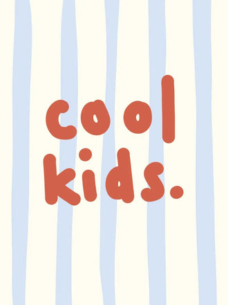 Cool Kids Typography Wall Art – Red Text on Blue Stripes