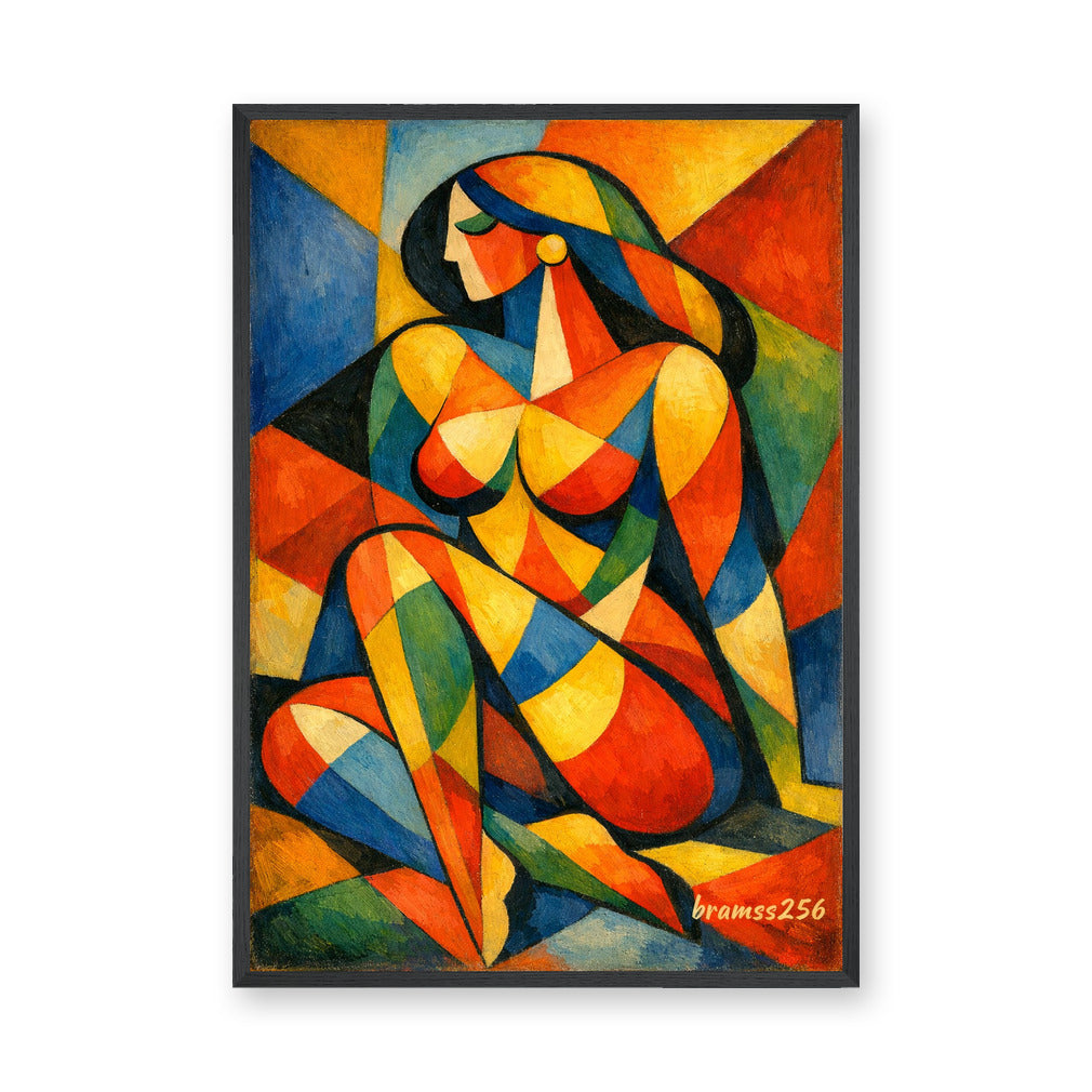 Cubist Seated Woman Modern Wall Art – Bold Geometric Portrait