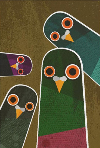 Curious Birds Retro Kids Wall Art – Stylized Owls on Brown