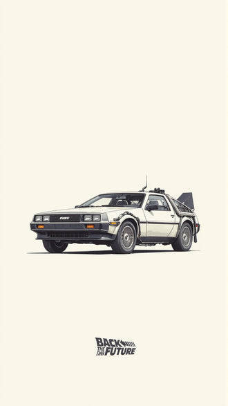 DeLorean Time Machine Retro Wall Art – Minimalist Movie Typography