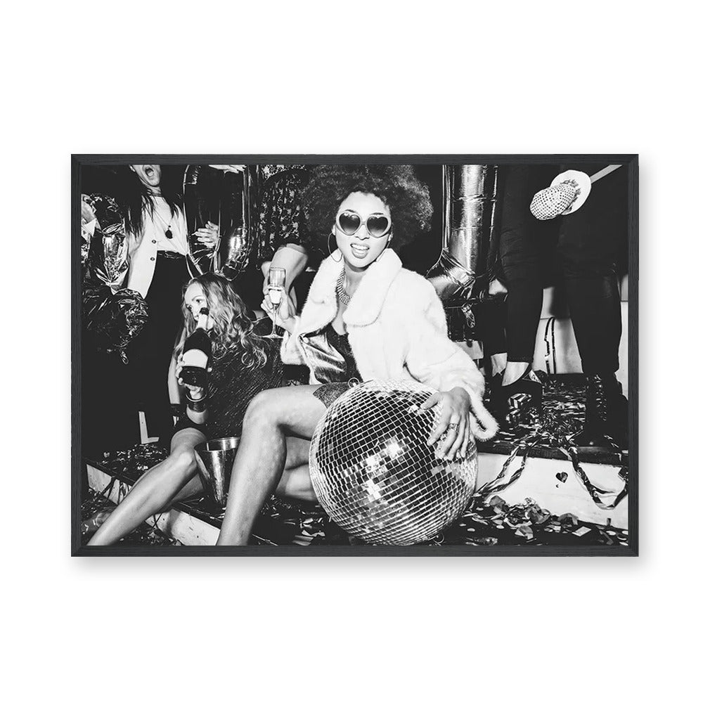 Disco Party Photography Modern Wall Art – Black and White Mirror Ball Scene