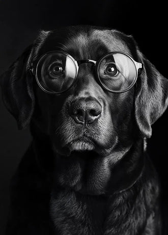 Dog Photography Modern Minimalist Wall Art – Black Dog With Round Glasses