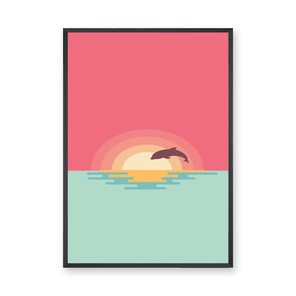 Dolphin Sunset Minimalist Wall Art – Pastel Ocean Animal Print