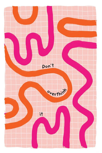 Don't Overthink It Typography Wall Art – Abstract Pink Grid Quote Print