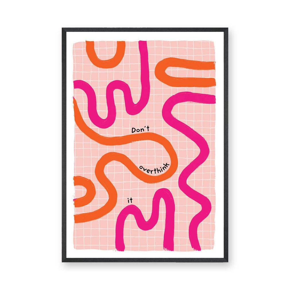 Don't Overthink It Typography Wall Art – Abstract Pink Grid Quote Print