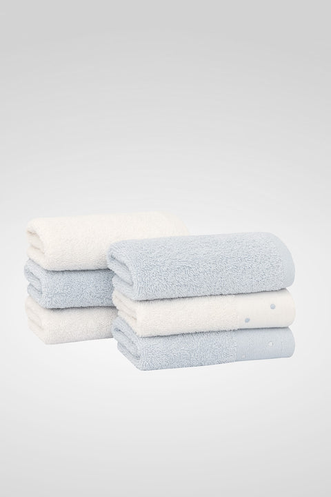 Dotted Cotton Guest Towel Set of 6 – Blue & Ecru