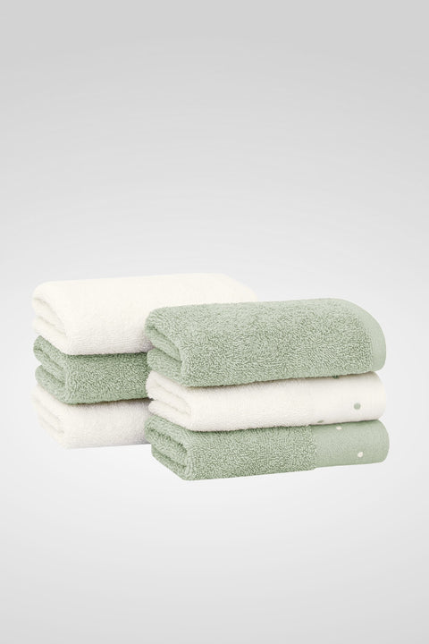 Dotted Cotton Guest Towel Set of 6 – Green & Ecru