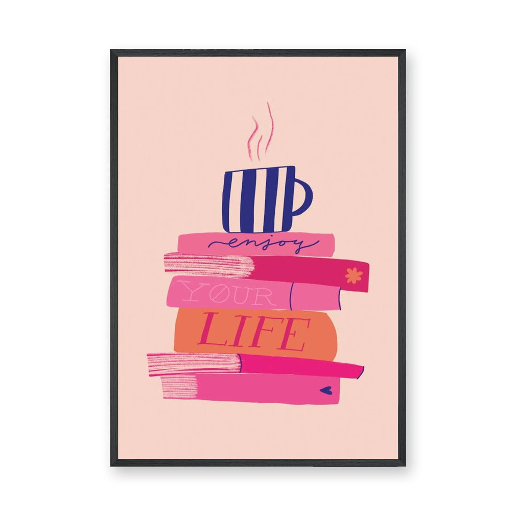 Enjoy Your Life Books Mug Typography Wall Art – Colorful Quote Print