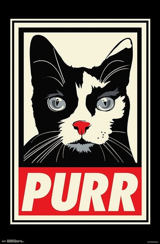 PURR Cat Pop Art Wall Print – Funny Cat Print, Vibrant Pop Fine Print, Andy Warhol Style Cat Decor