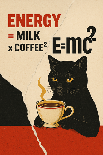 Energy Coffee Cat Quote Nostalgic Décor Poster | Funny E=mc² Coffee Wall Poster