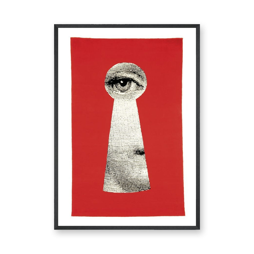 Fantasy-Surreal Vintage Pop-Art Wall Art – Eye Through a Red Keyhole