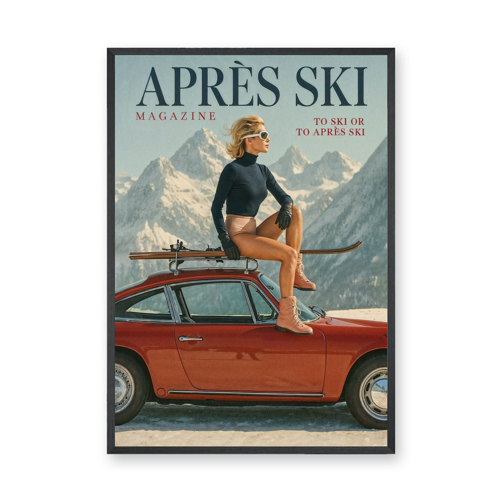 Fashion and Ski Vintage Wall Art – Retro Magazine Cover With Porsche 911