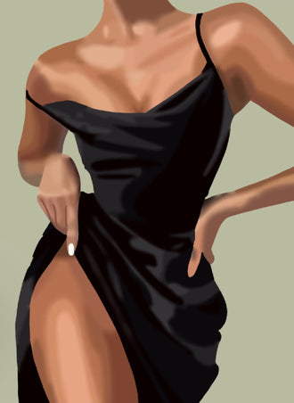 Fashion Portrait Modern Minimalist Wall Art – Black Dress Illustration