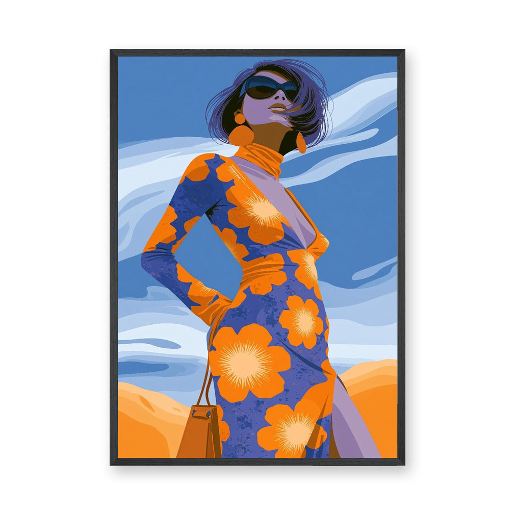 Fashion Portrait Retro Pop Art Wall Art – Stylish Woman in Floral Dress