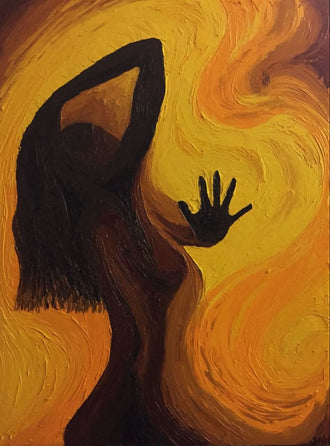 Female Silhouette Abstract Wall Art – Swirling Orange Figure Print