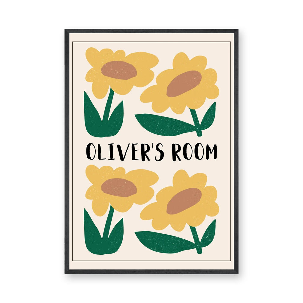 Floral Kids Typography Wall Art – Oliver's Room Yellow Flower Print