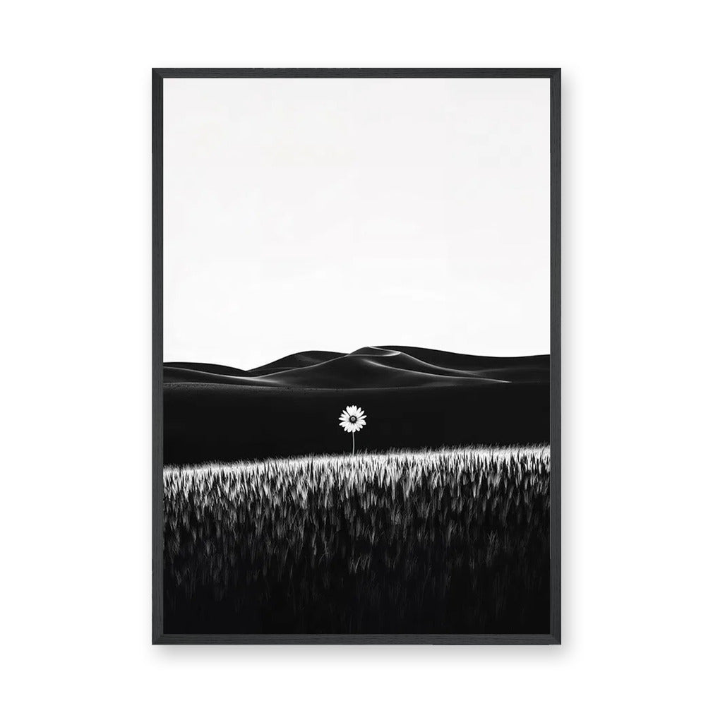 Floral Landscape Minimalist Wall Art – Black and White Daisy Print