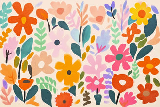 Floral Maximalist Wall Art – Playful Multicolor Botanical Pattern