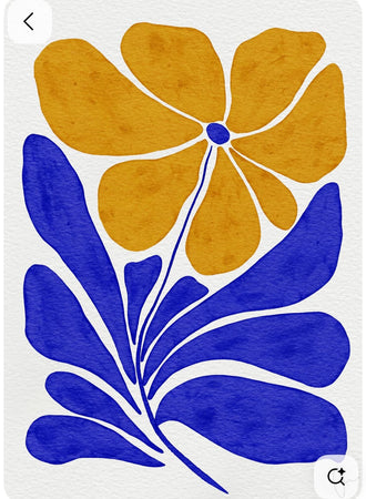 Floral Minimalist Botanical Wall Art – Blue and Yellow Flower