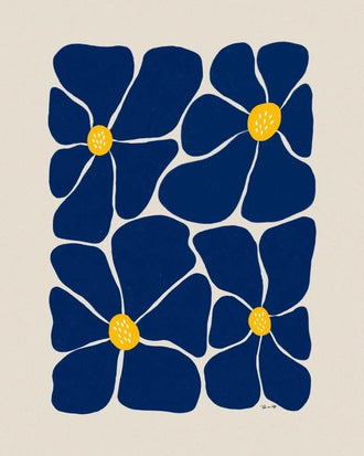Floral Minimalist Wall Art – Navy Blue Blooms on Cream