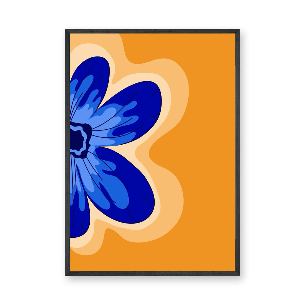Floral Modern Pop Art Wall Art – Blue Flower on Orange Background