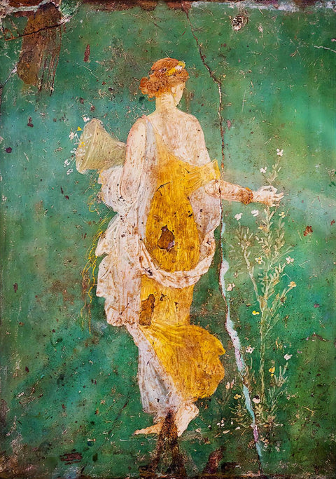 Floral Portrait Vintage Wall Art – Ancient Flora Fresco in Green