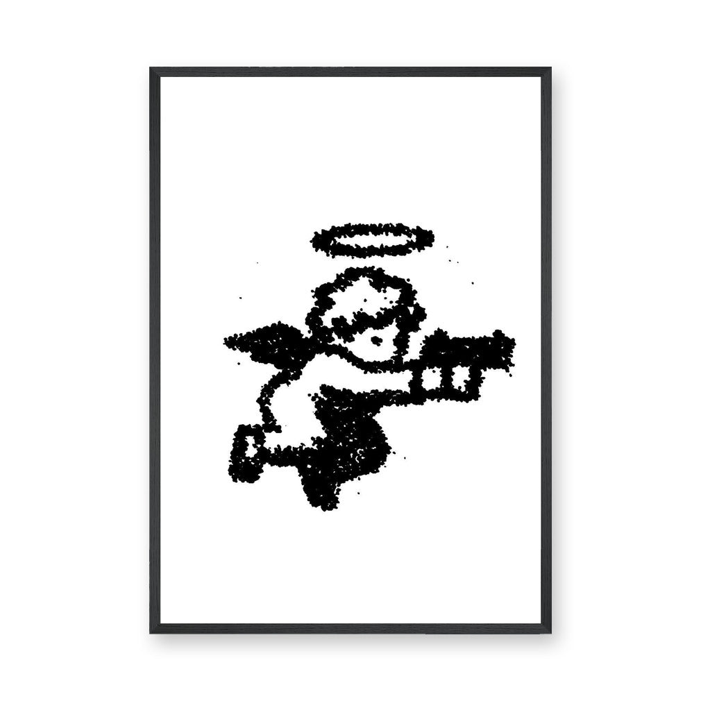 Flying Angel Line Art Wall Art – Black and White Nursery Print