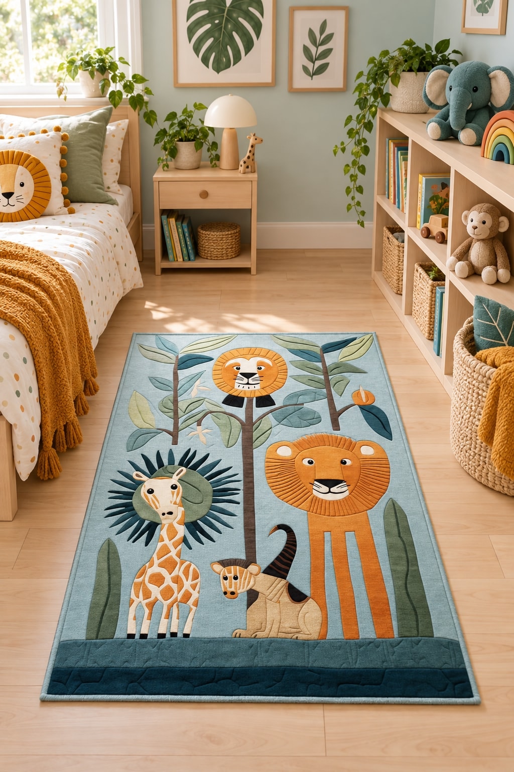 Forest Animals Modern Kids Rug in a nursery