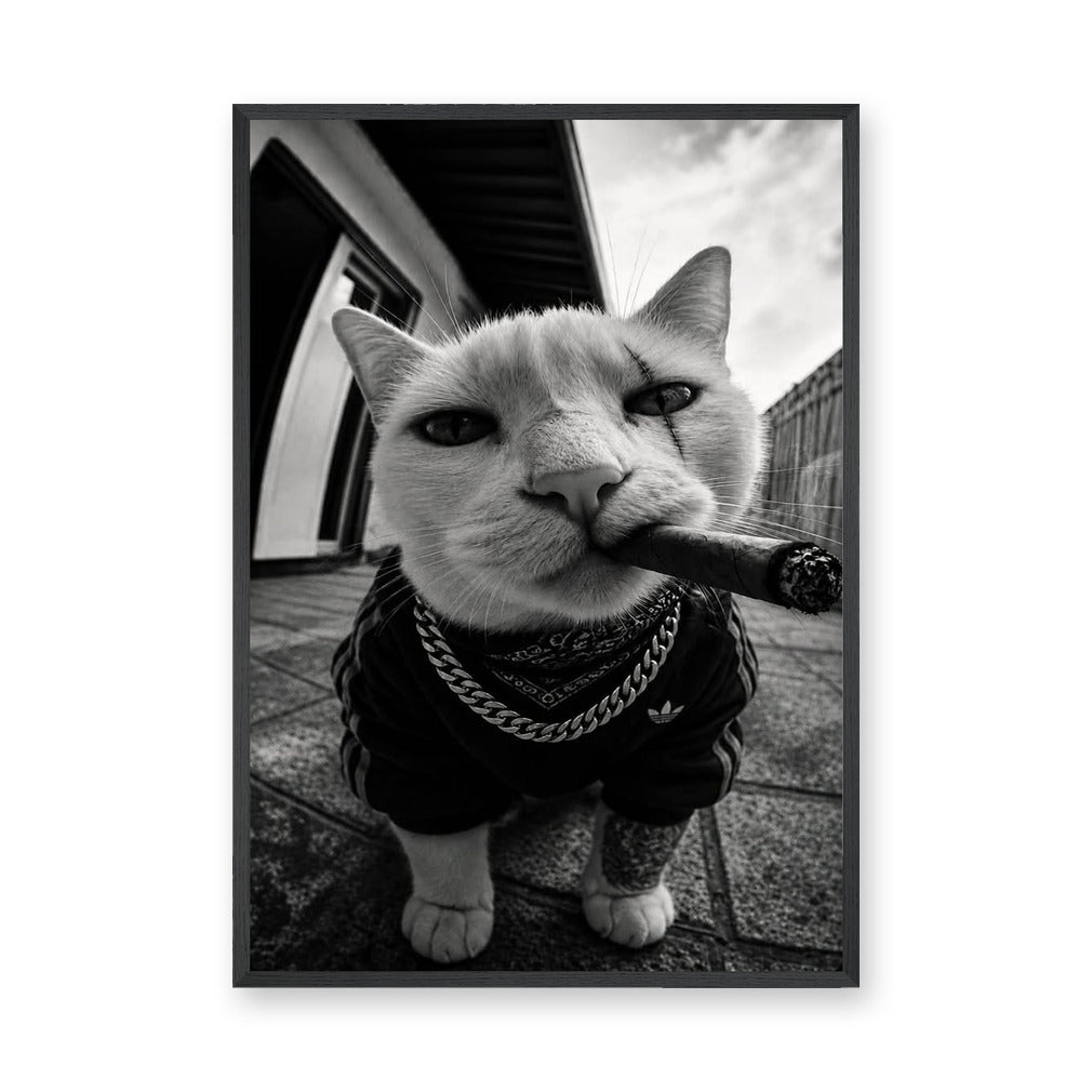 Gangster Cat Pop Art Wall Art – Black and White Streetwear Cat Print