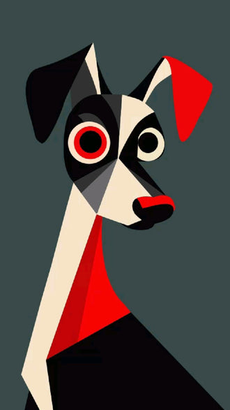 Geometric Dog Portrait Modern Wall Art – Cubist Pet Design