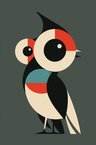 Geometric Owl Modern Wall Art – Stylized Bird on Muted Green