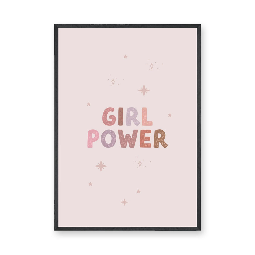 Girl Power Typography Wall Art – Pastel Pink Stars and Sparkles