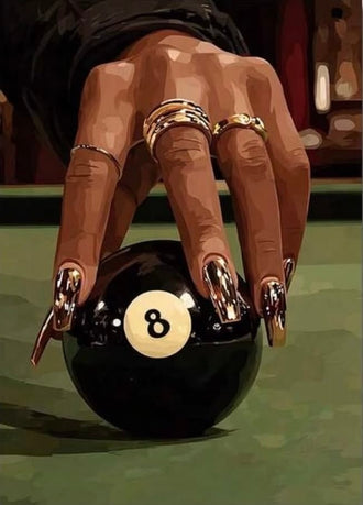 Glam Billiards 8 Ball Modern Wall Art – Jeweled Hand on Pool Table