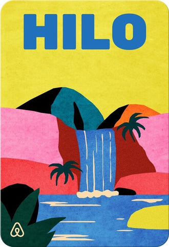 Hilo Tropical Waterfall Retro Wall Art – Bold Pink Yellow Travel Print