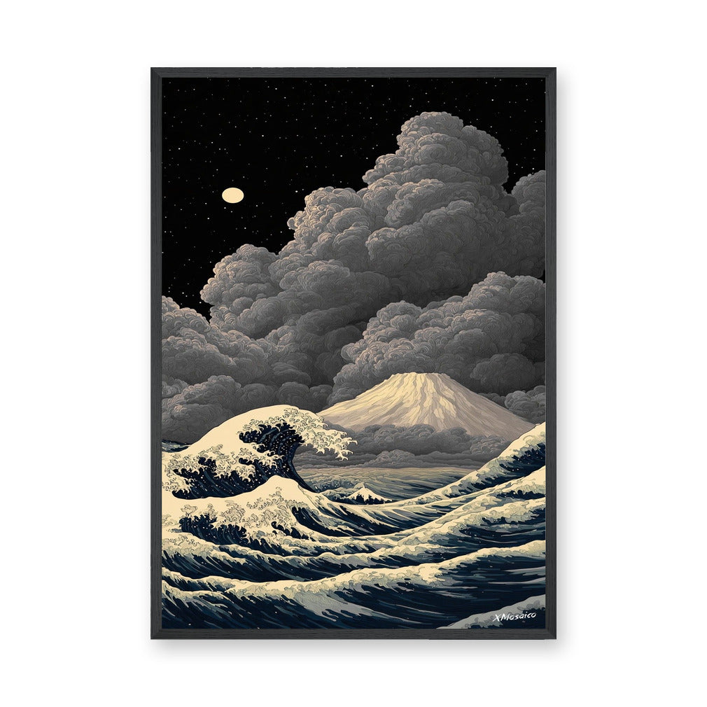 Japanese Great Wave Mount Fuji Traditional Wall Art – Starry Ocean Scene