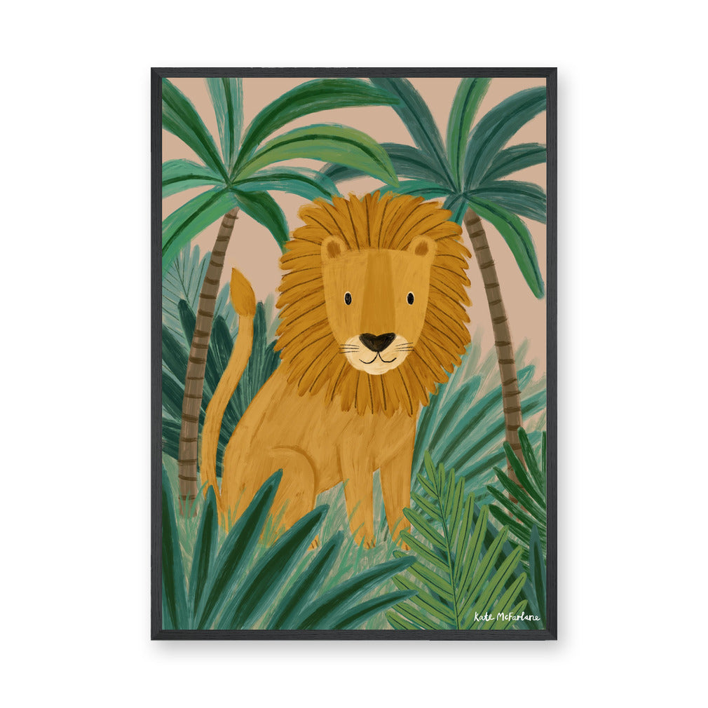 Jungle Lion Kids Nursery Wall Art – Cute Safari Botanical Print