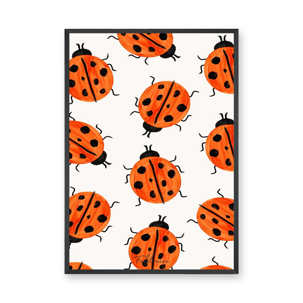 Ladybug Pattern Kids Modern Wall Art – Orange and Black Bug Print