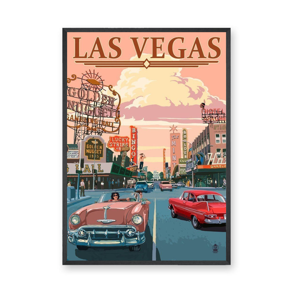 Las Vegas Vintage Wall Art – Retro Street Scene with Classic Cars