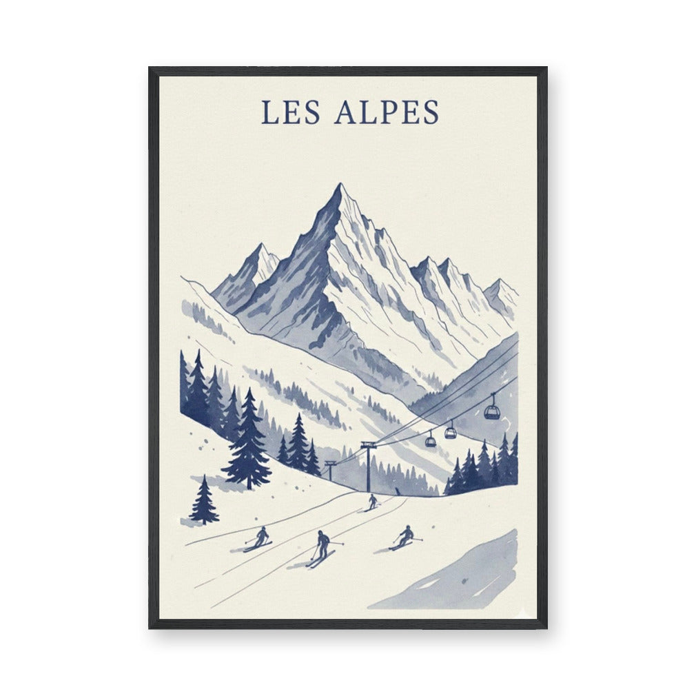 Les Alpes Ski Vintage Wall Art – Blue Alpine Mountains Print