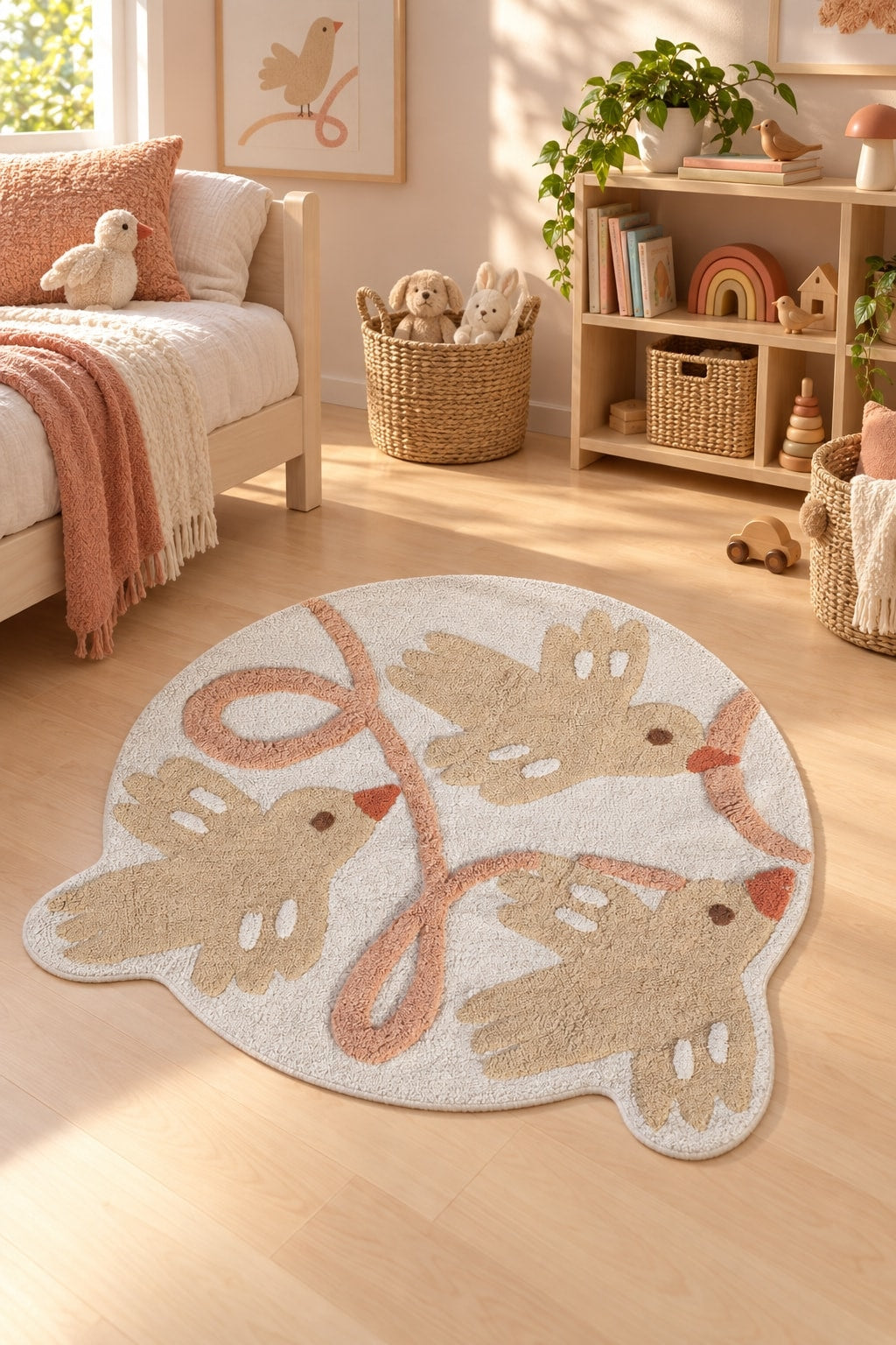 Little Wings Kids Round Rug in a nursery