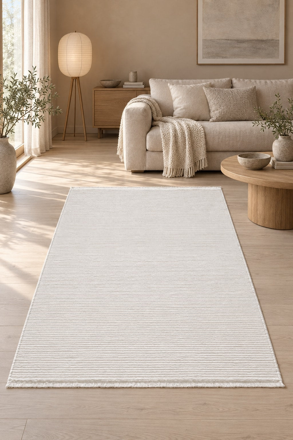 London Modern Shag Area Rug – Cream in a living room