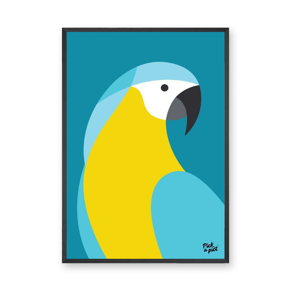 Macaw Parrot Modern Wall Art – Blue and Yellow Bird on Teal