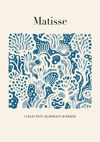 Matisse Blue Cutout Modern Wall Art – Cream Abstract Coral Print
