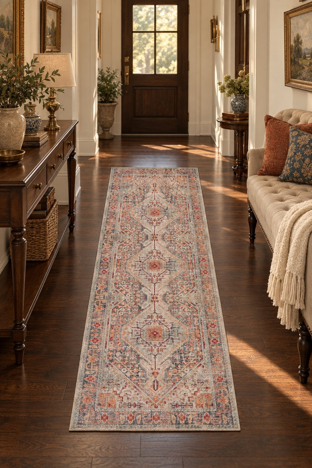 Medallion Modern Area Rug – Brown in a hallway