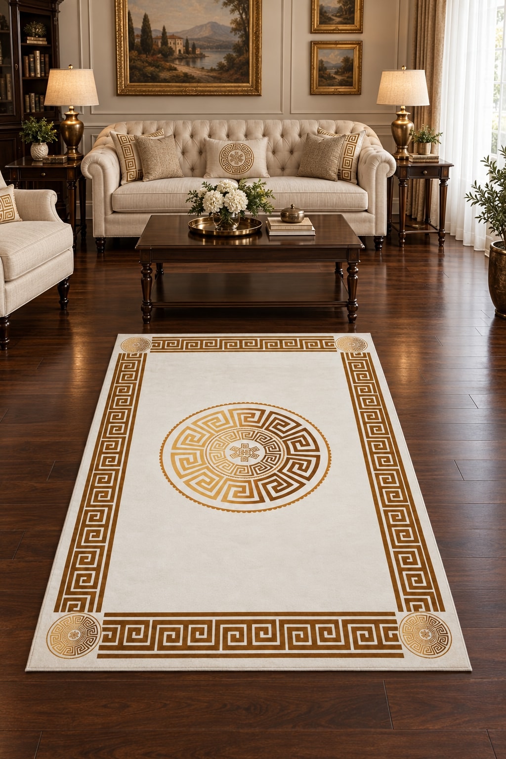 Modern Printed Area Rug in a living room