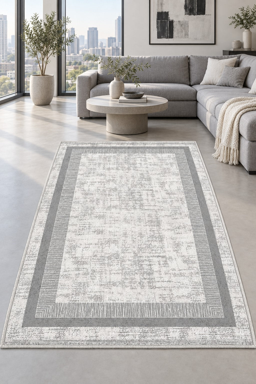 Modern Washable Area Rug in a living room