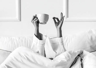Morning Coffee Minimalist Wall Art – Black and White Bed Coffee Print
