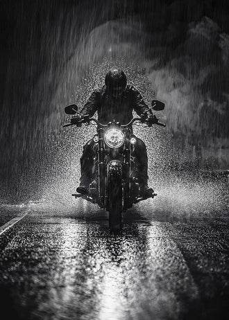 Motorcycle Photography Wall Art – Black and White Rain Ride