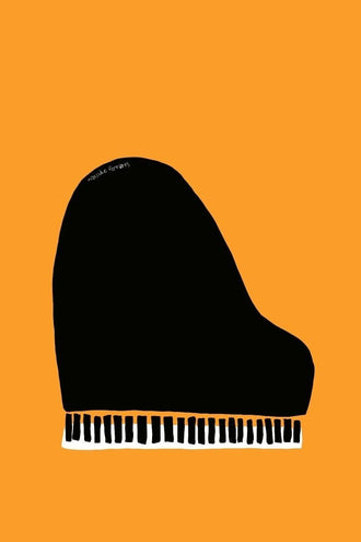 Music Minimalist Wall Art – Black Grand Piano on Orange Background