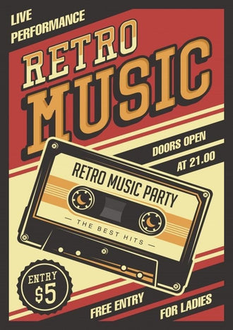Music Typography Retro Wall Art – Cassette Live Performance Print